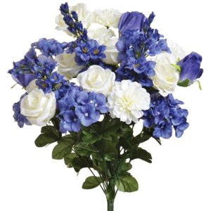 Mixed Hydrangea, Zinnia, Rose & Delphinium Bush x24, 28" Blue/White | Pioneer Wholesale Everyday Mixed Flower Bushes