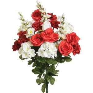 Mixed Hydrangea, Zinnia, Rose & Delphinium Bush x24, 28" Red/White | Pioneer Wholesale Everyday Mixed Flower Bushes