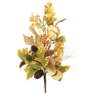 Mixed Leaves, Fruit Slices & Berries Spray w/Pine Cones 28" Beige/Green | Pioneer Wholesale Fruit Decor