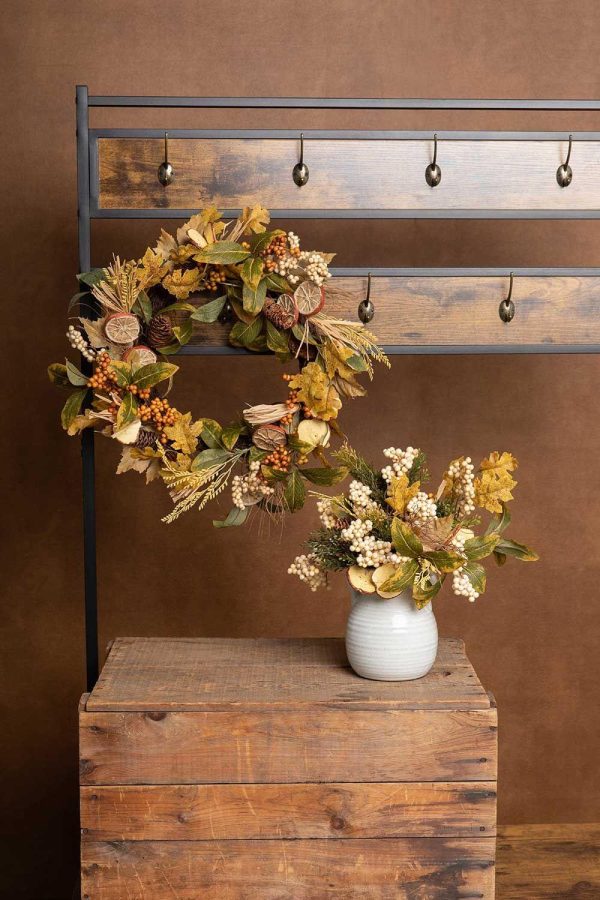 Mixed Leaves, Fruit Slices & Berries Spray w/Pine Cones 28" Beige/Green | Pioneer Wholesale Fruit Decor