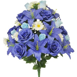 Mixed Lily & Rose Bush x36, 28" Blue | Pioneer Wholesale Everyday Mixed Flower Bushes