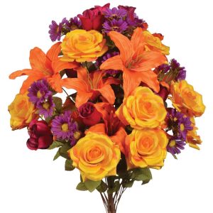 Mixed Lily & Rose Bush x36, 28" Orange/Purple/Yellow | Pioneer Wholesale Everyday Mixed Flower Bushes