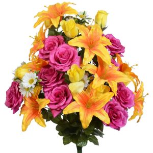 Mixed Lily & Rose Bush x36, 28" Orange/Yellow/Beauty | Pioneer Wholesale Everyday Mixed Flower Bushes