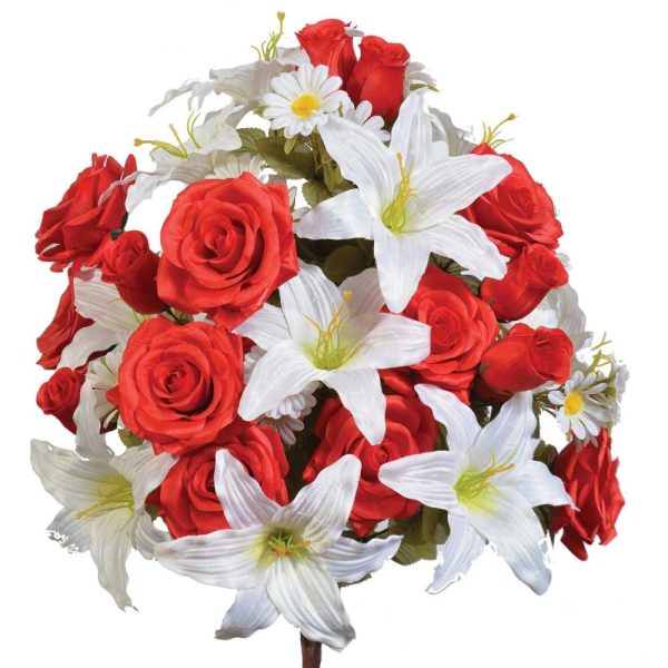 Mixed Lily & Rose Bush x36, 28" Red/White | Pioneer Wholesale Everyday Mixed Flower Bushes