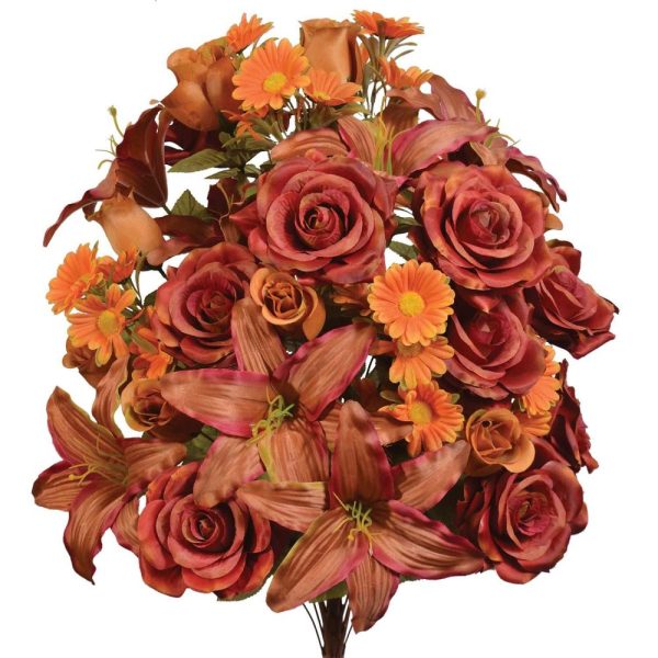 Mixed Lily & Rose Bush x36, 28" Two-Tone Rust | Pioneer Wholesale Monument Bushes