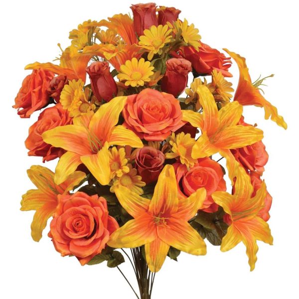 Mixed Lily & Rose Bush x36, 28" Yellow/Orange | Pioneer Wholesale Monument Bushes