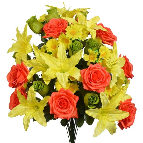 Mixed Lily & Rose Bush x36, 28" Yellow/Orange/Green | Pioneer Wholesale Monument Bushes