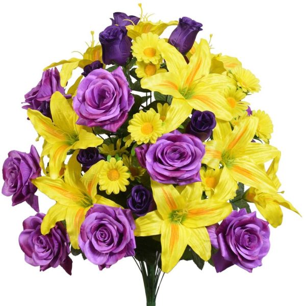 Mixed Lily & Rose Bush x36, 28" Yellow/Purple | Pioneer Wholesale Monument Bushes