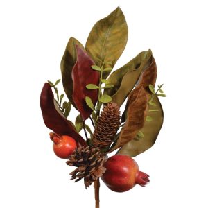 Mixed Magnolia, Pomegranate & Pine Cone Spray 16" Brown/Green | Pioneer Wholesale Fruit Decor