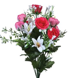 Mixed Mini Rose, Ranunculus & Lily Bush x12, 18" Pink/Beauty | Pioneer Wholesale Value Mixed Flower Bushes