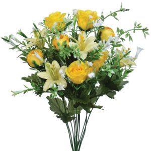 Mixed Mini Rose, Ranunculus & Lily Bush x12, 18" Yellow | Pioneer Wholesale Value Mixed Flower Bushes