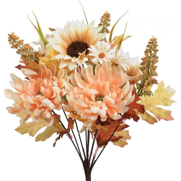 Mixed Mum & Sunflower Bush x10, 13" Beige | Pioneer Wholesale Everyday Mixed Flower Bushes