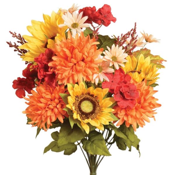 Mixed Mum, Sunflower, Daisy & Hydrangea Bush x16, 22" Orange/Yellow/Beige | Pioneer Wholesale Premium Mixed Flower Bushes