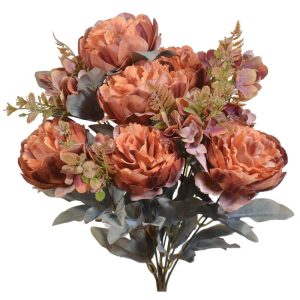 Mixed Peony & Hydrangea Bush x11, 19" Brown | Pioneer Wholesale Everyday Mixed Flower Bushes