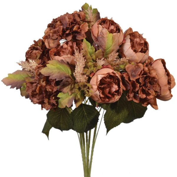 Mixed Peony & Hydrangea Bush x15, 23" Brown | Pioneer Wholesale Everyday Mixed Flower Bushes