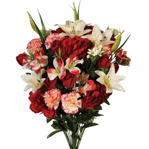 Mixed Peony, Carnation & Lily Bush x40, 31" Burgundy/Cream | Pioneer Wholesale Value Mixed Flower Bushes