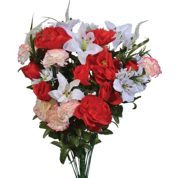 Mixed Peony, Carnation & Lily Bush x40, 31" Red/White | Pioneer Wholesale Monument Bushes