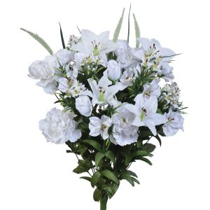 Mixed Peony, Carnation & Lily Bush x40, 31" White | Pioneer Wholesale Monument Bushes