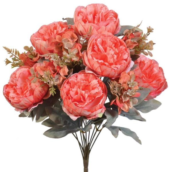 Mixed Peony & Hydrangea Bush x11, 19" Coral | Pioneer Wholesale Everyday Mixed Flower Bushes