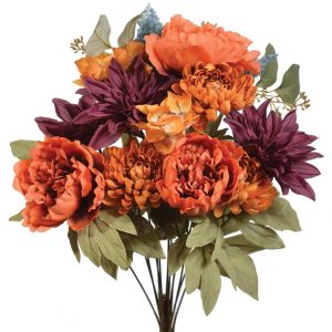 Mixed Peony, Dahlia & Mum Bush 22" Rust/Burgundy | Pioneer Wholesale Premium Mixed Flower Bushes