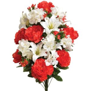 Mixed Peony, Hydrangea & Lily Bush x36, 31" Red/White | Pioneer Wholesale Monument Bushes