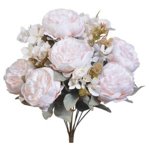 Mixed Peony & Hydrangea Bush x11, 19" Ivory | Pioneer Wholesale Everyday Mixed Flower Bushes