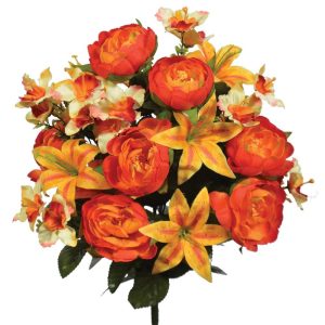 Mixed Peony, Lily & Orchid Bush x24, 21" Orange/Coral | Pioneer Wholesale Monument Bushes