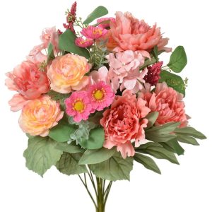 Mixed Peony, Ranunculus & Hydrangea Bush x16, 22" Coral/Peach | Pioneer Wholesale Premium Mixed Flower Bushes