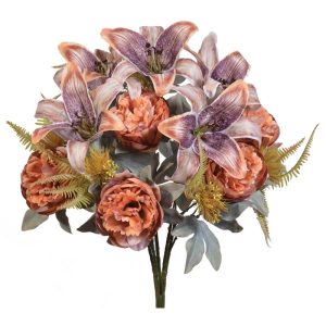 Mixed Peony, Tiger Lily & Thistle Bush x15, 23" Brown | Pioneer Wholesale Everyday Mixed Flower Bushes