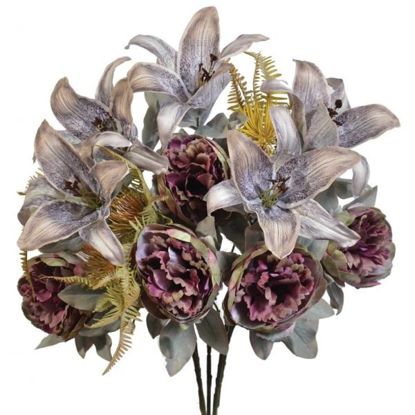 Mixed Peony, Tiger Lily & Thistle Bush x15, 23" Mauve/Green | Pioneer Wholesale Everyday Mixed Flower Bushes