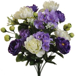 Mixed Ranunculus, Peony & Hydrangea Bush x18, 21" Purple/Lavender | Pioneer Wholesale Monument Bushes