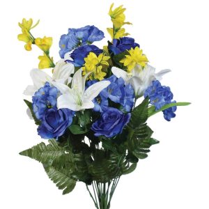 Mixed Rose & Lily Bush x18, 26" Blue/Yellow | Pioneer Wholesale Everyday Mixed Flower Bushes