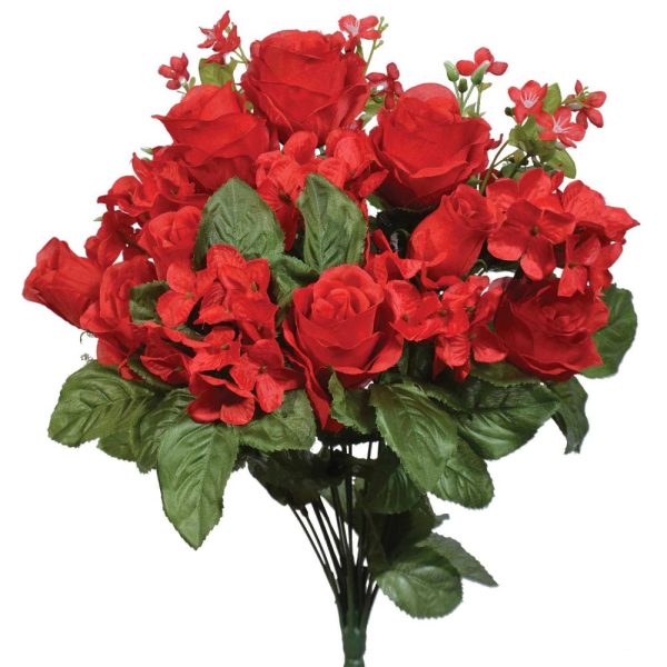 Mixed Rose, Hydrangea & Rose Bud Bush x18, 18" Red | Pioneer Wholesale Monument Bushes