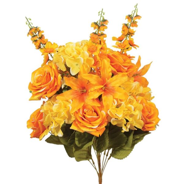 Mixed Rose, Lily & Hydrangea Bush x12, 26" Gold/Yellow | Pioneer Wholesale Everyday Mixed Flower Bushes