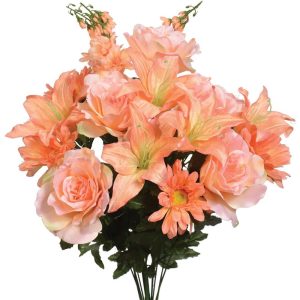 Mixed Rose, Lily & Gerbera Bush x18, 25" Peach | Pioneer Wholesale Everyday Mixed Flower Bushes