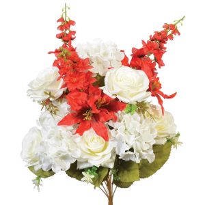 Mixed Rose, Lily & Hydrangea Bush x12, 26" Red/White | Pioneer Wholesale Everyday Mixed Flower Bushes