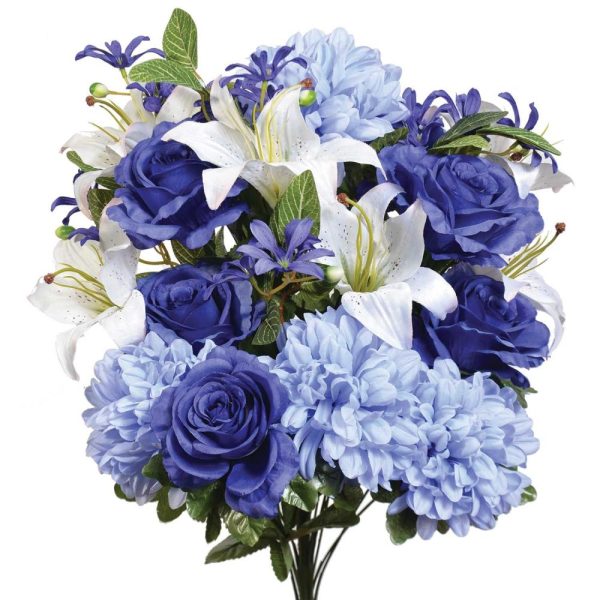 Mixed Rose, Mum & Lily Bush x22, 23" Blue | Pioneer Wholesale Everyday Mixed Flower Bushes