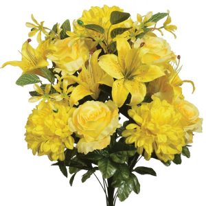 Mixed Rose, Mum & Lily Bush x22, 23" Yellow | Pioneer Wholesale Monument Bushes