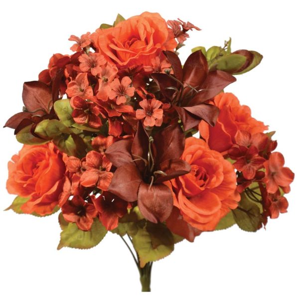 Mixed Rose & Hydrangea Bush x18, 17" Orange/Brown/Mocha | Pioneer Wholesale Everyday Mixed Flower Bushes