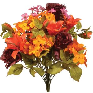 Mixed Rose & Hydrangea Bush x18, 17" Plum/Orange/Gold | Pioneer Wholesale Everyday Mixed Flower Bushes