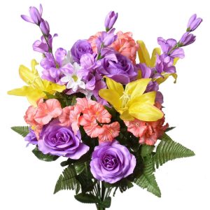 Mixed Rose & Lily Bush x18, 26" Purple/Yellow/Coral | Pioneer Wholesale Monument Bushes