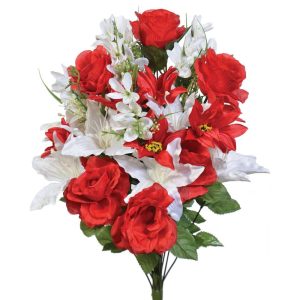 Mixed Rose & Lily Bush x24, 23" Red/Cream | Pioneer Wholesale Monument Bushes