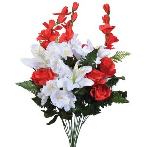 Mixed Rose & Lily Bush x18, 26" Red/White | Pioneer Wholesale Monument Bushes