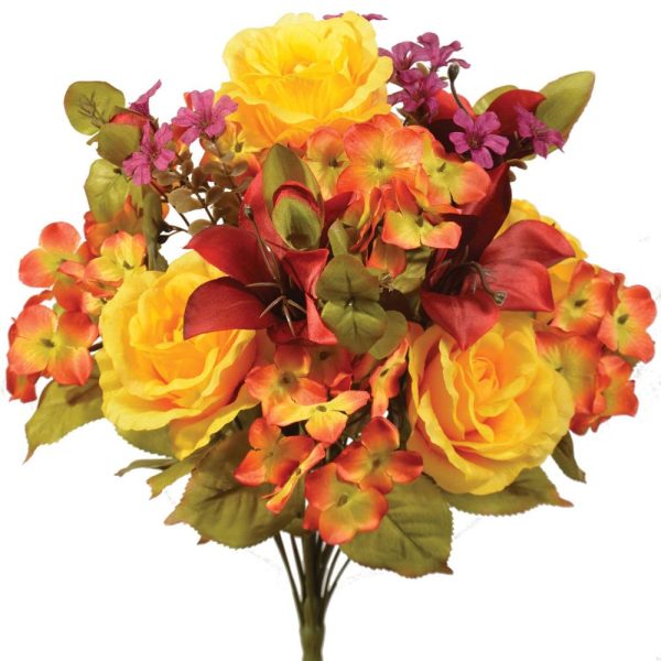 Mixed Rose & Hydrangea Bush x18, 17" Yellow/Burgundy | Pioneer Wholesale Everyday Mixed Flower Bushes