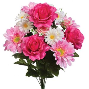 Mixed Rose, Zinnia & Daisy Bush x14, 22" Beauty/Pink | Pioneer Wholesale Monument Bushes