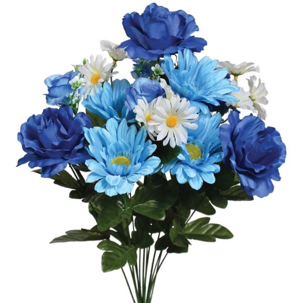 Mixed Rose, Zinnia & Daisy Bush x14, 22" Blue | Pioneer Wholesale Monument Bushes