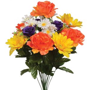 Mixed Rose, Zinnia & Daisy Bush x14, 22" Yellow/Purple/Orange | Pioneer Wholesale Everyday Mixed Flower Bushes