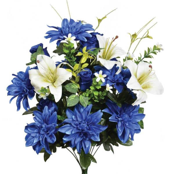 Mixed Rosebud, Dahlia & Lily Bush x28, 23" Blue | Pioneer Wholesale Everyday Mixed Flower Bushes