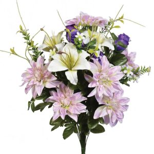 Mixed Rosebud, Dahlia & Lily Bush x28, 23" Lavender/Purple | Pioneer Wholesale Monument Bushes