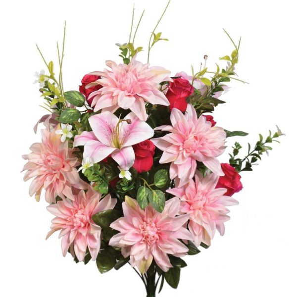 Mixed Rosebud, Dahlia & Lily Bush x28, 23" Pink | Pioneer Wholesale Monument Bushes